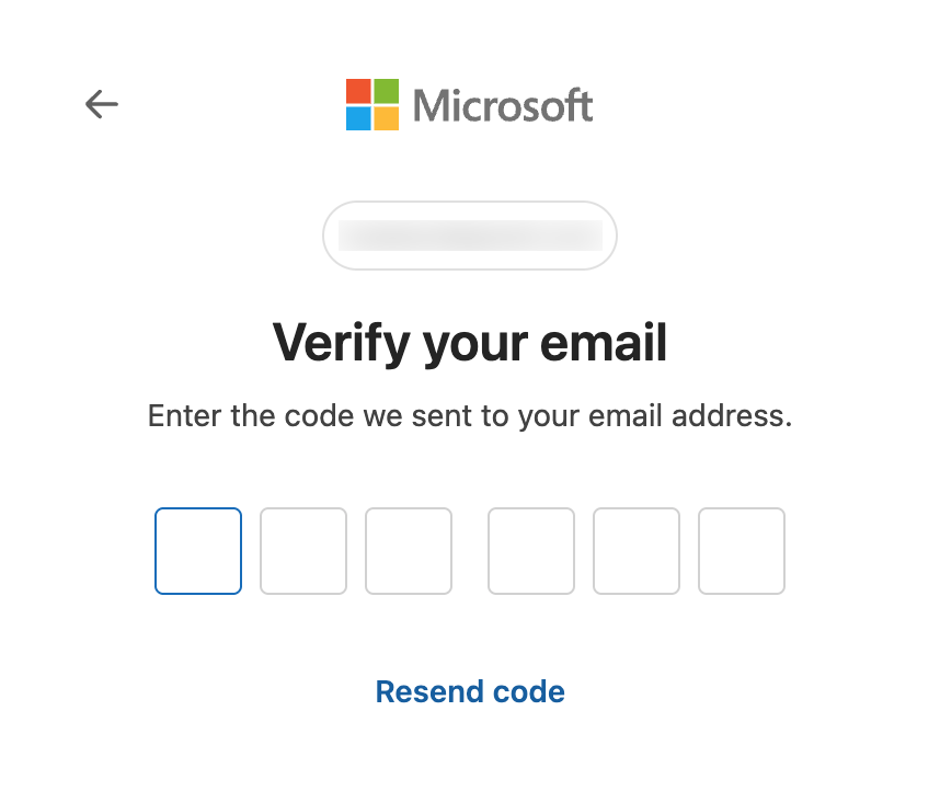 Email verification page with code entry boxes