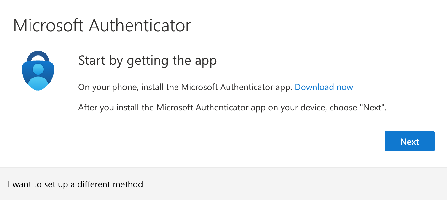 Microsoft Authenticator setup page
