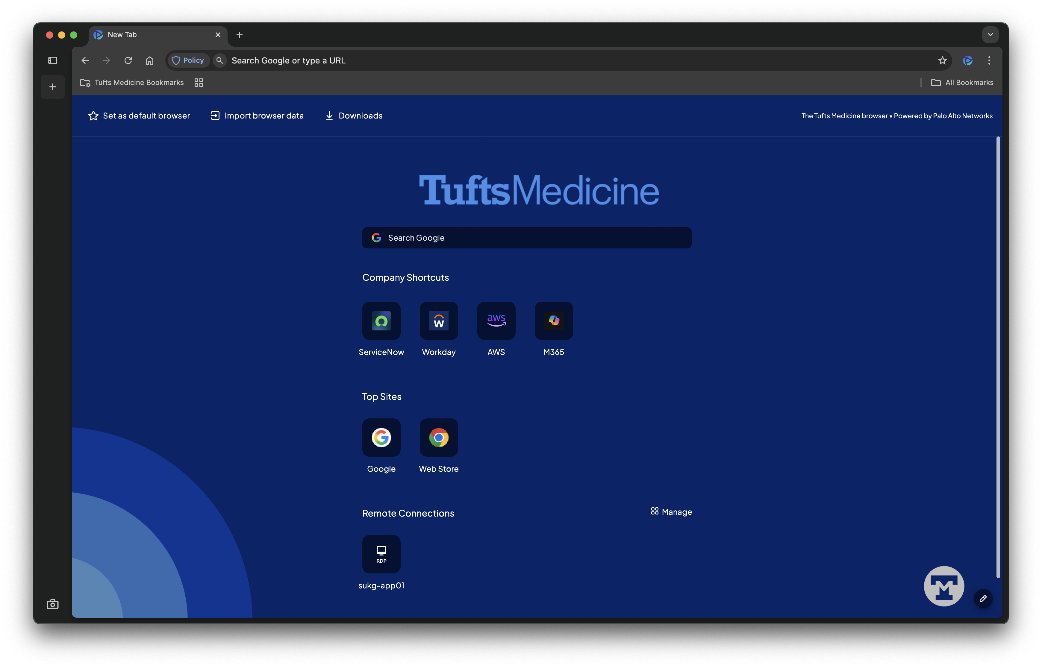 Tufts Medicine Prisma Access Browser interface