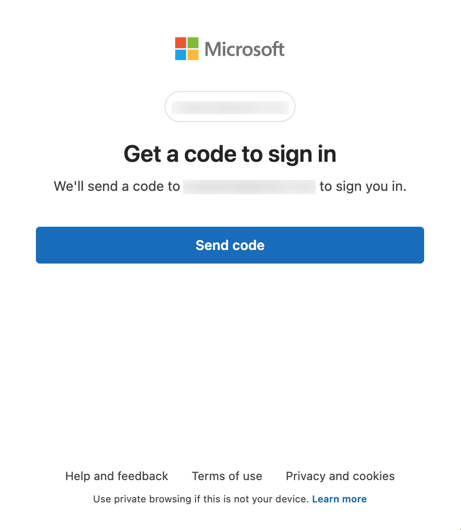 Microsoft code request screen